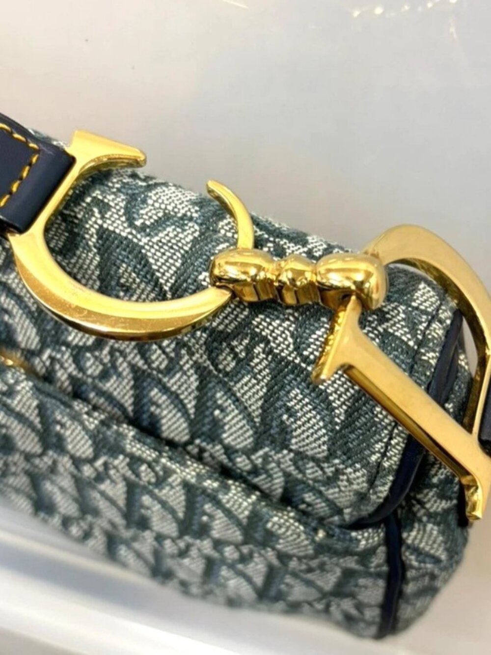 CHRISTIAN DIOR Trotter Saddle Shoulder Bag Canvas Leather Navy Blue GHW 332RQ174 - Picture 8 of 14